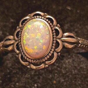 Boho or Vintage Opal Sterling Silver Ring - Size 8